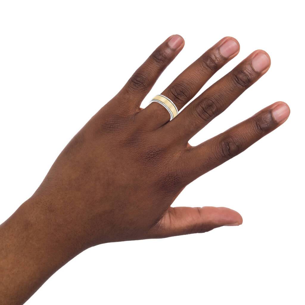8MM Grey Tungsten Carbide Ring - Linear 14K Yellow Gold Insert with Round Edge