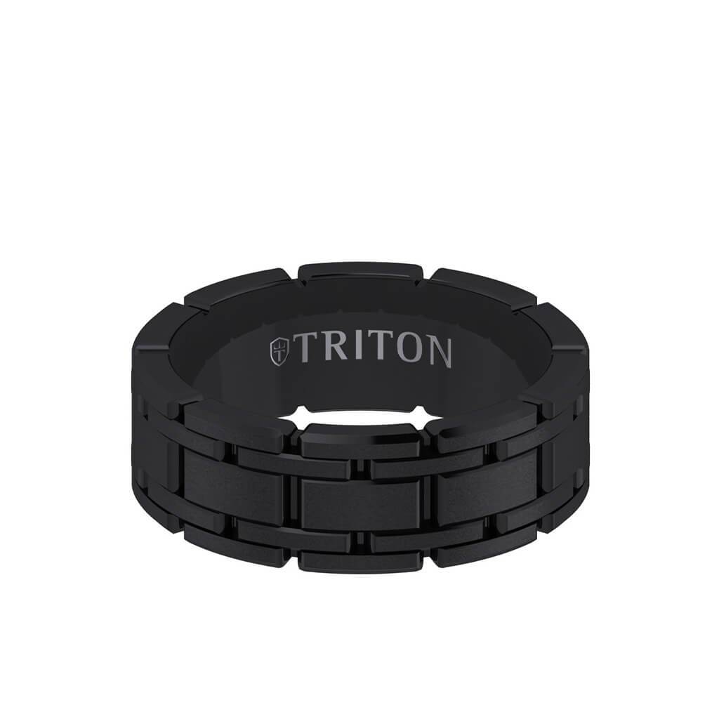7MM Tungsten Carbide Gunmetal Grey Ring - Stitch Design