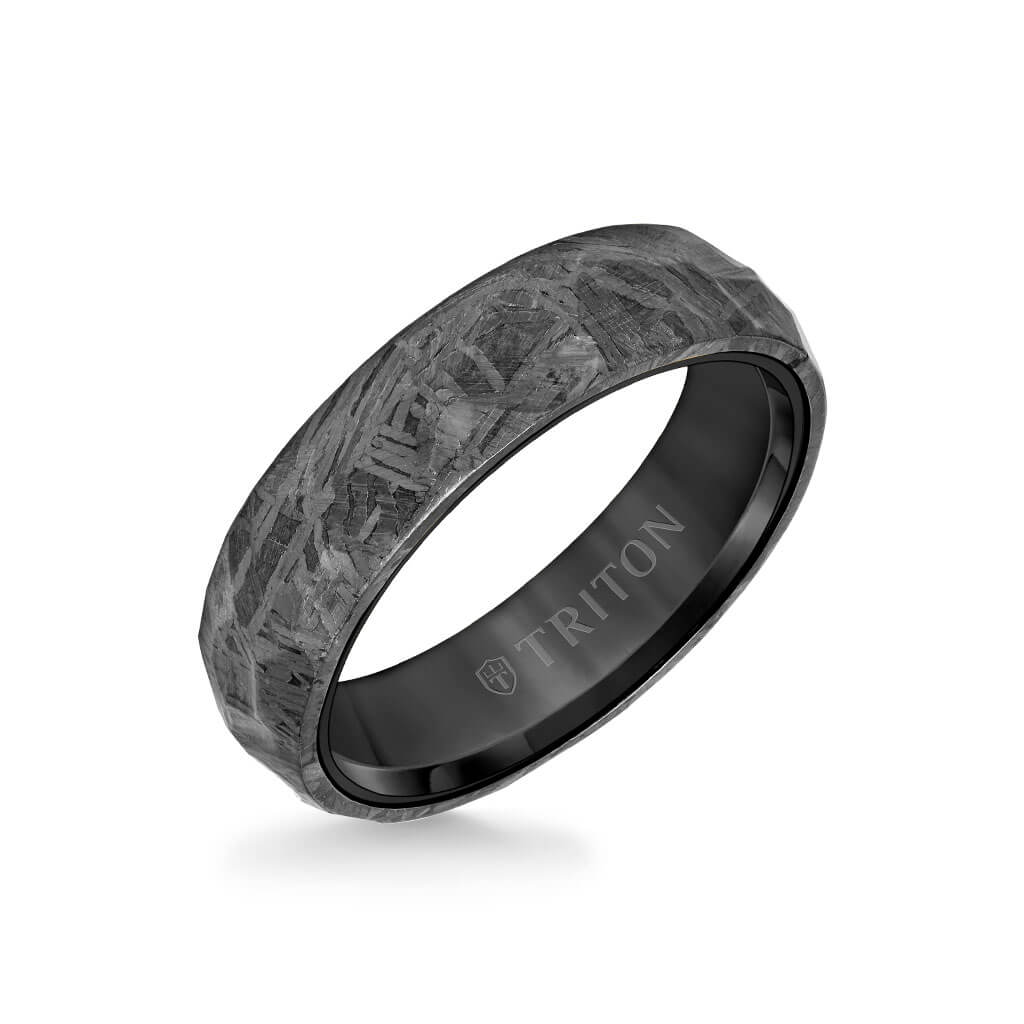6MM Meteorite Ring with Hammered Meteorite Edge to Edge