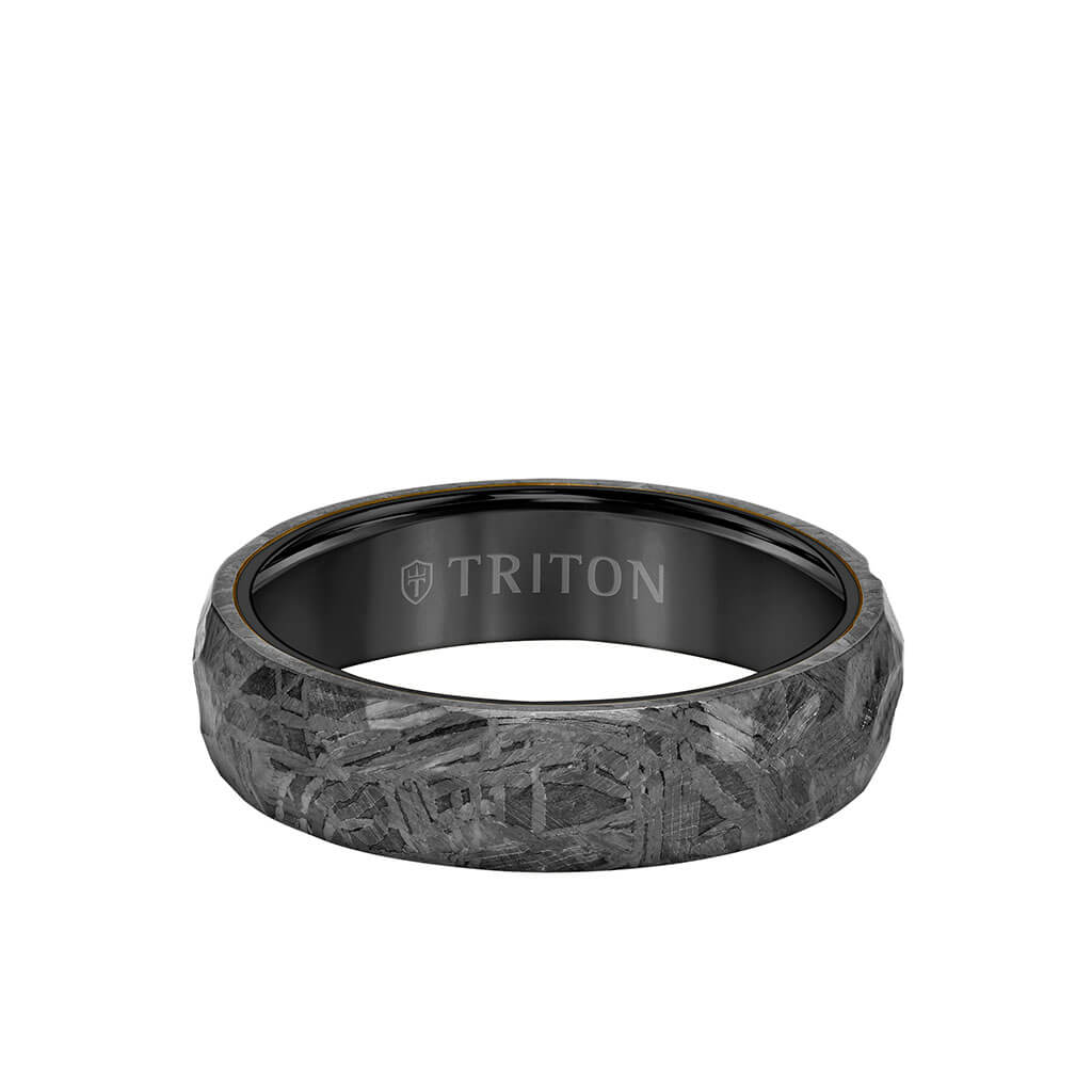 6MM Meteorite Ring with Hammered Meteorite Edge to Edge