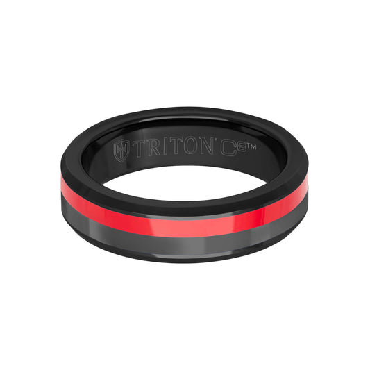 6MM Tungsten Carbide Ring - Ceramic Channel and Bevel Edge