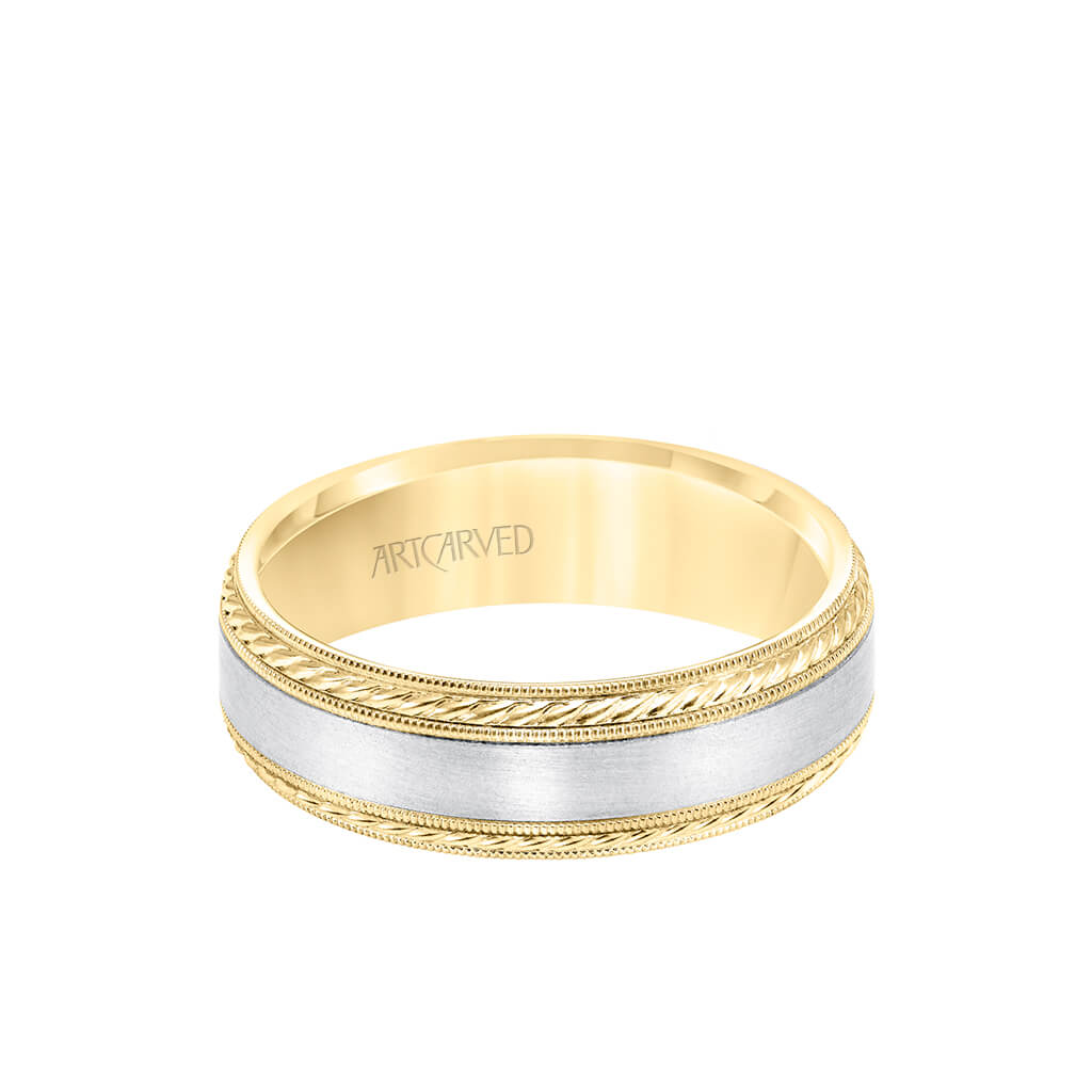 6.5mm men’s band featuring rope detail and milgrain borders