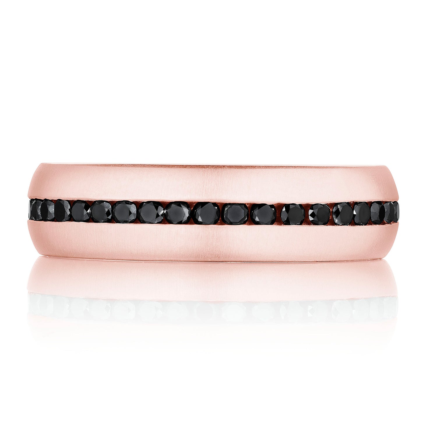 Channel Set Black Diamond in Satin Finish Wedding Band