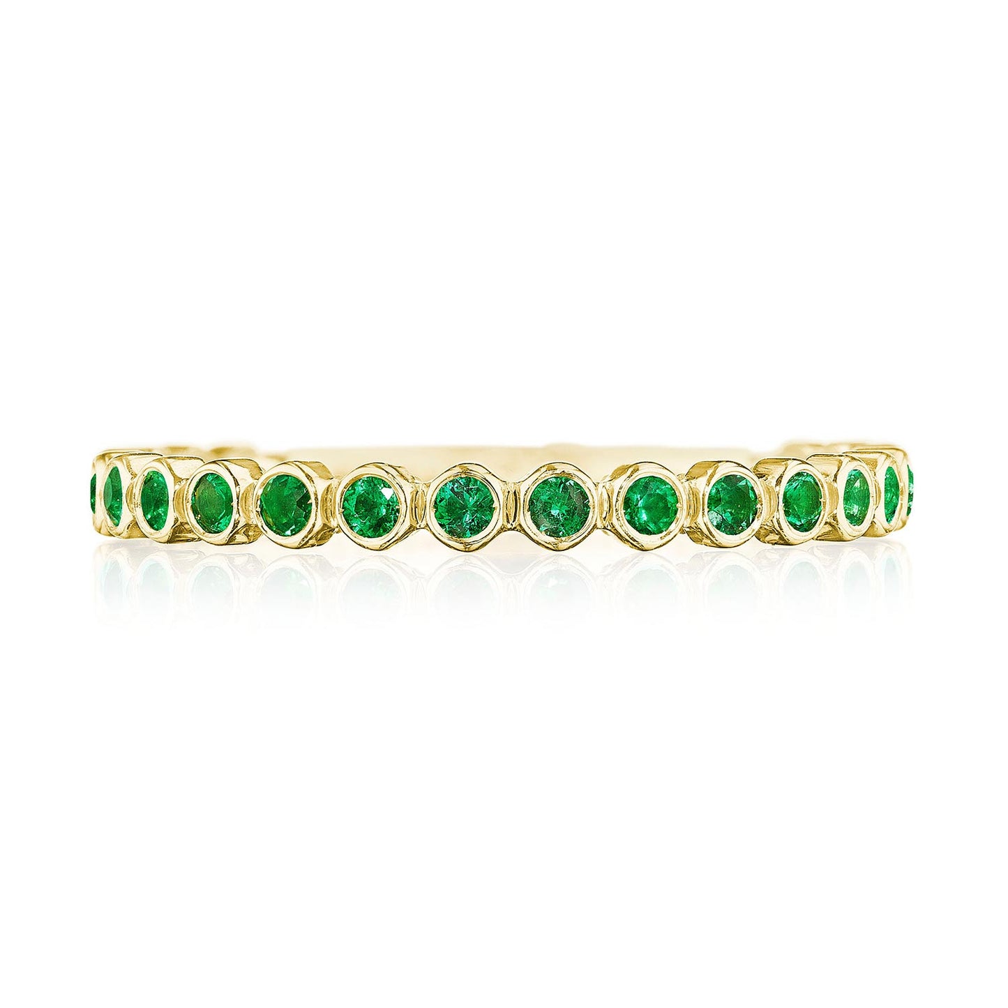 Round Bezel Droplet Wedding Band with Emerald