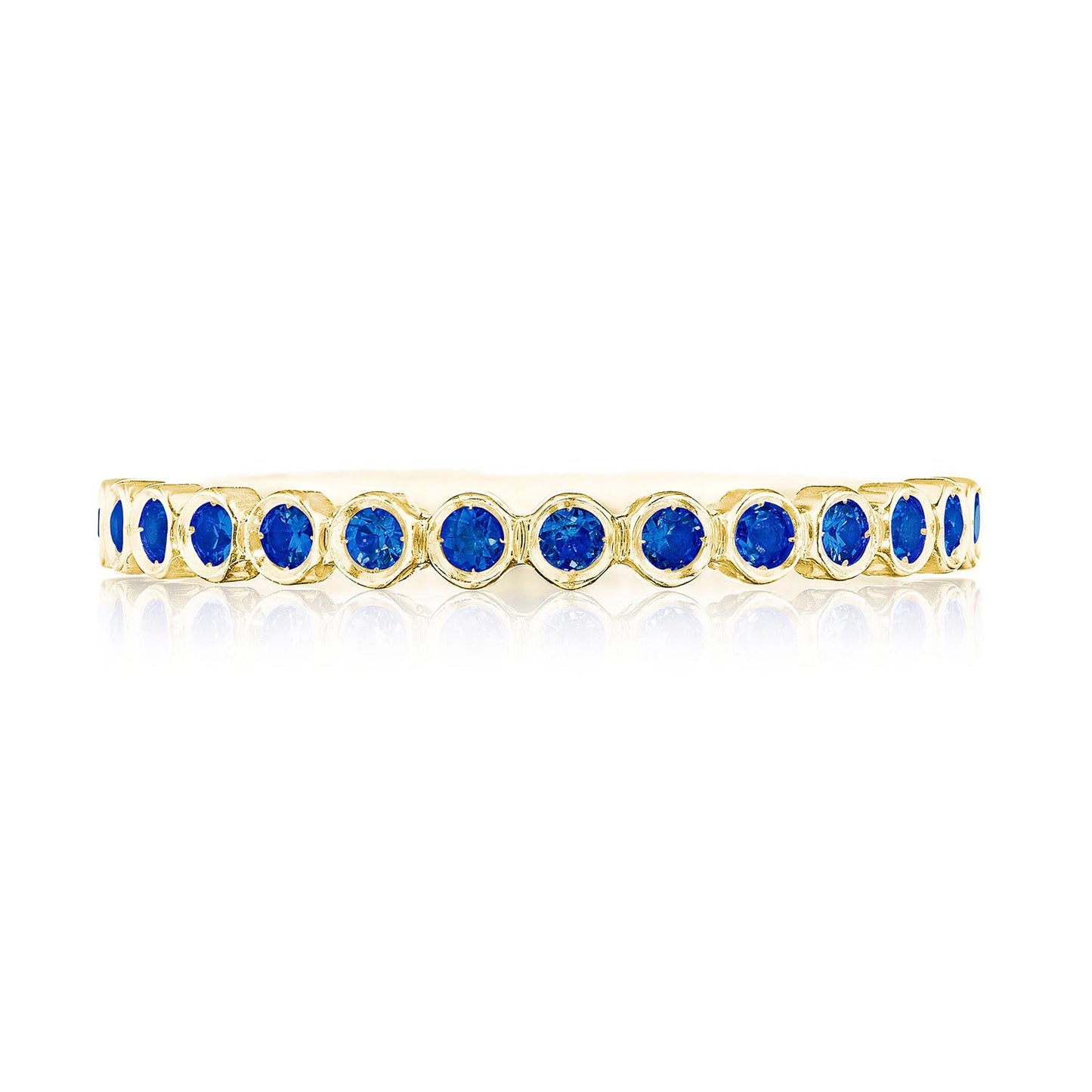 Round Bezel Droplet Wedding Band with Sapphire