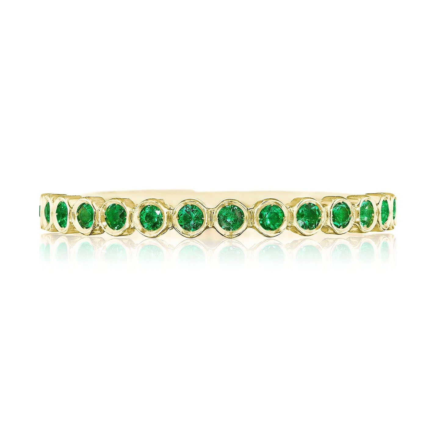 Round Bezel Droplet Wedding Band with Emerald