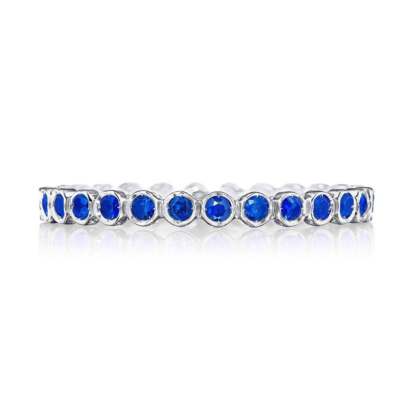 Round Bezel Droplet Wedding Band with Sapphire
