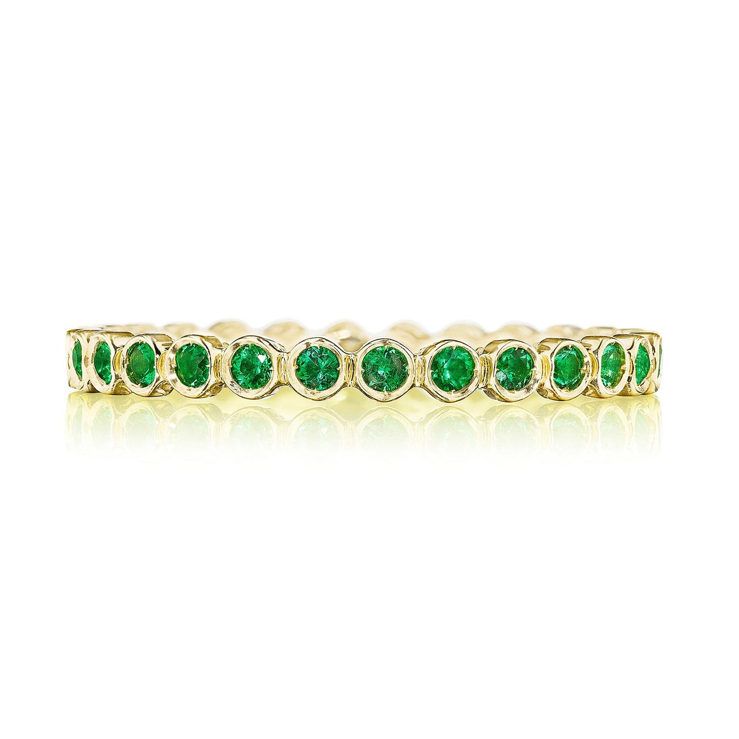 Round Bezel Droplet Wedding Band with Emerald