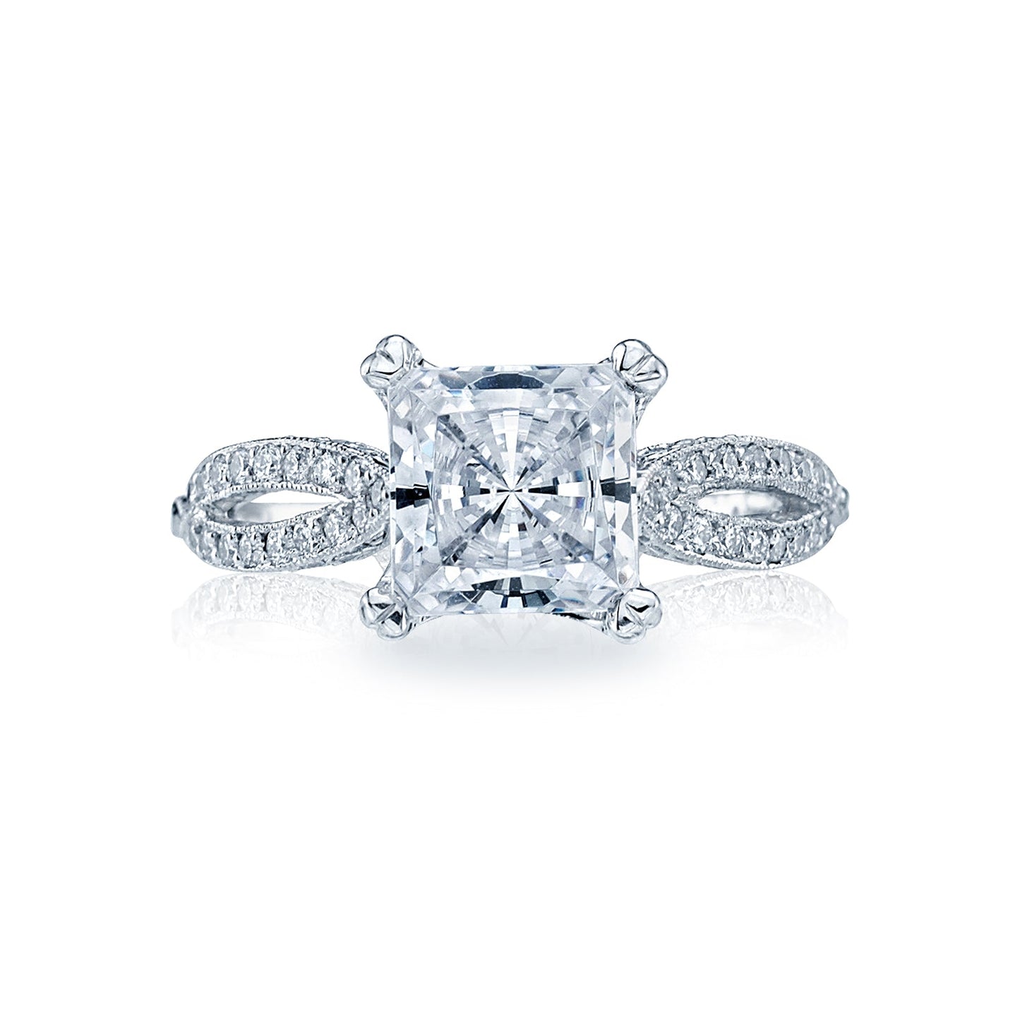 Tacori 18k White Gold Ribbon Princess Diamond Engagement Ring Setting (0.27 CTW)