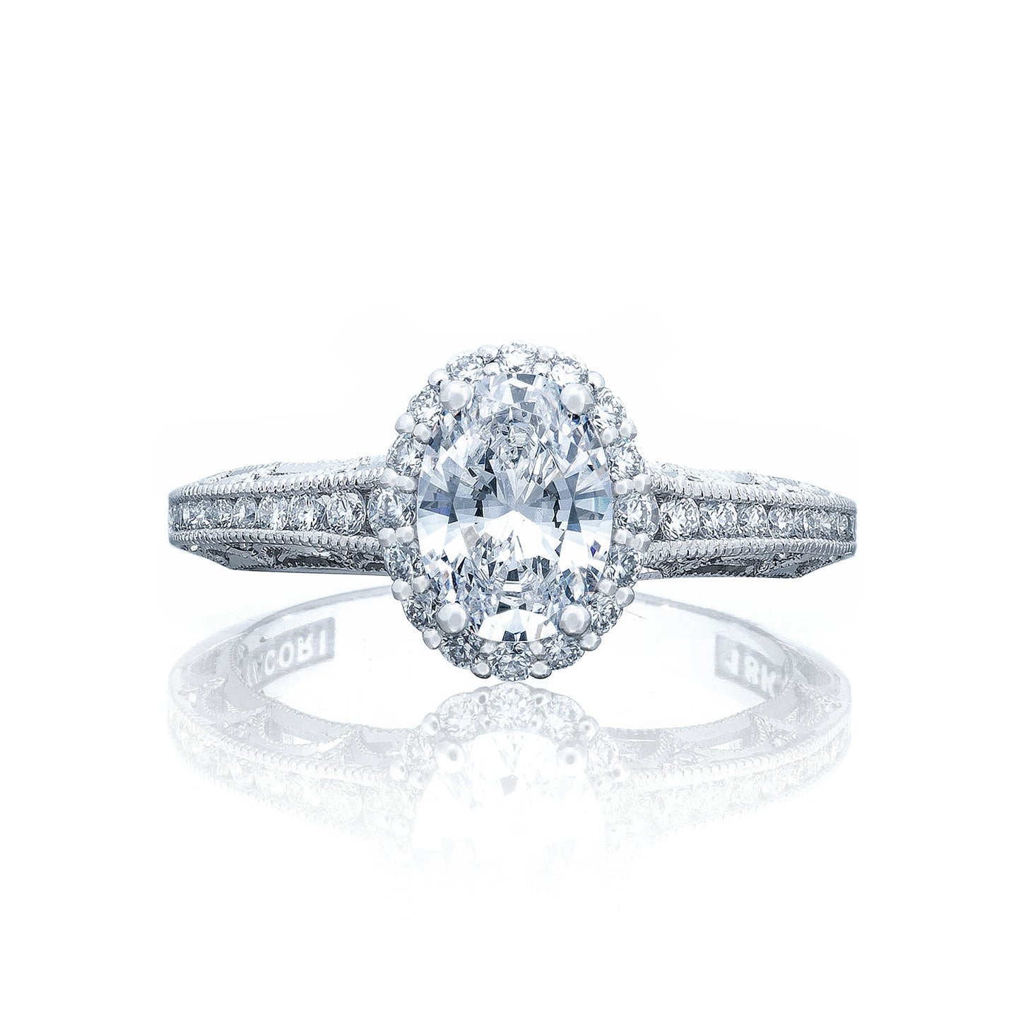 Tacori 18k White Gold Reverse Crescent Oval Diamond Engagement Ring Setting (0.42 CTW)