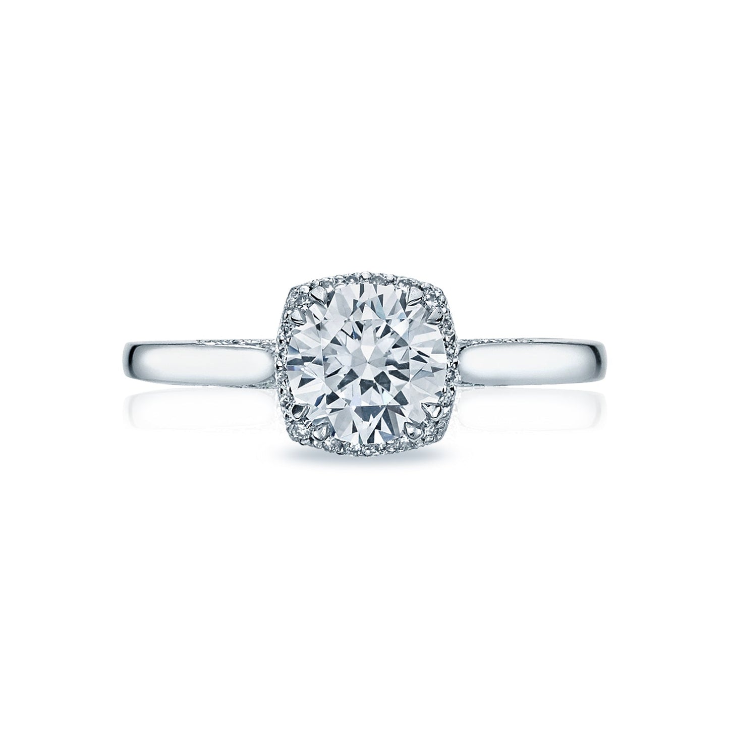 Tacori 18k White Gold Dantela Round Diamond Engagement Ring Setting (0.13 CTW)