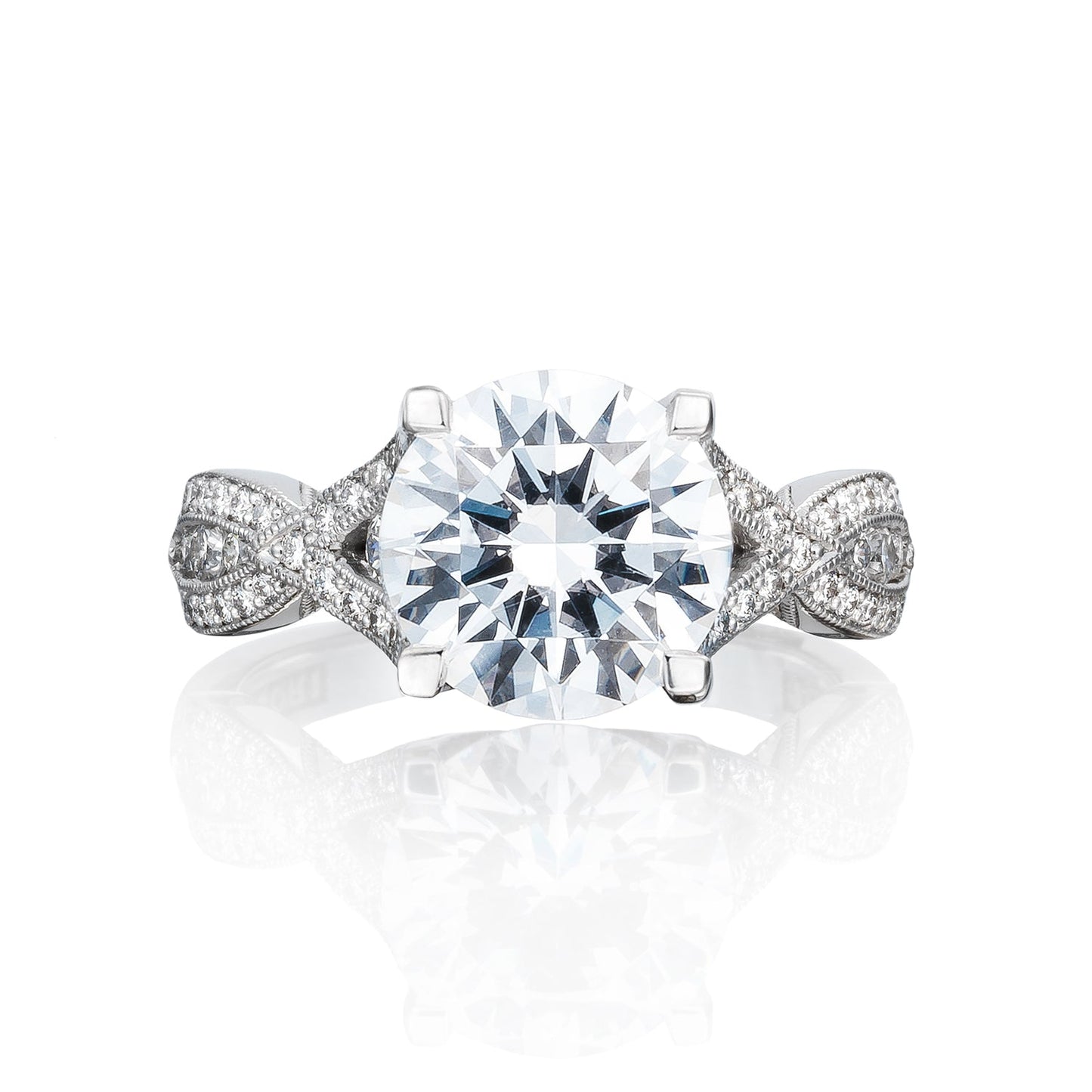 Tacori 18k White Gold Ribbon Round Diamond Engagement Ring Setting (0.62 CTW)