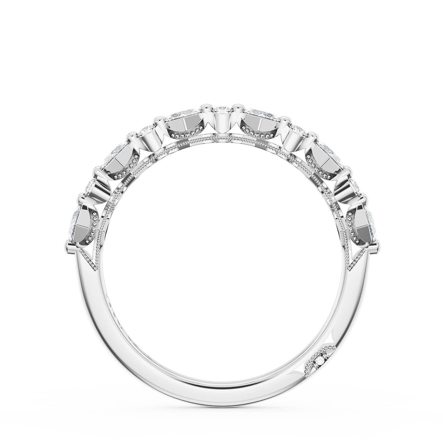 Carré and Round Diamond Wedding Band, 3.70mm