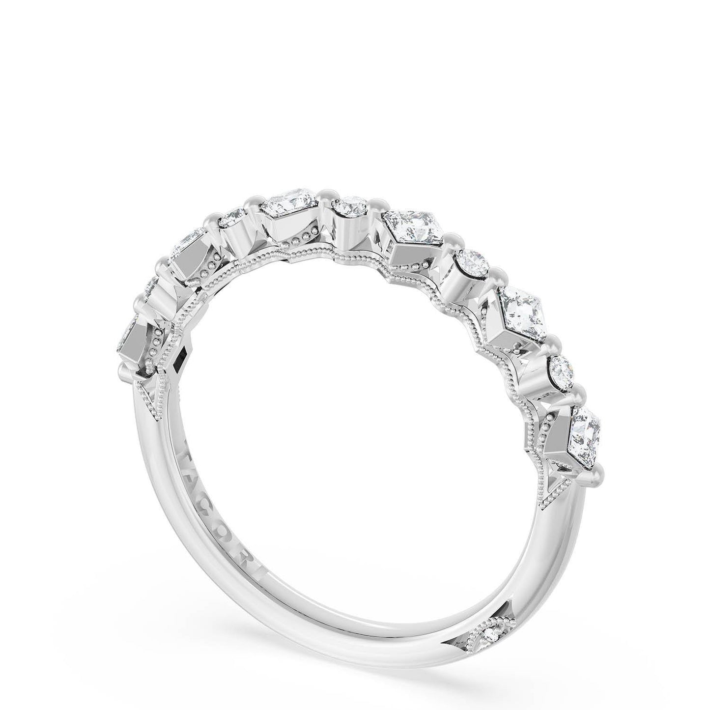 Carré and Round Diamond Wedding Band, 3.70mm