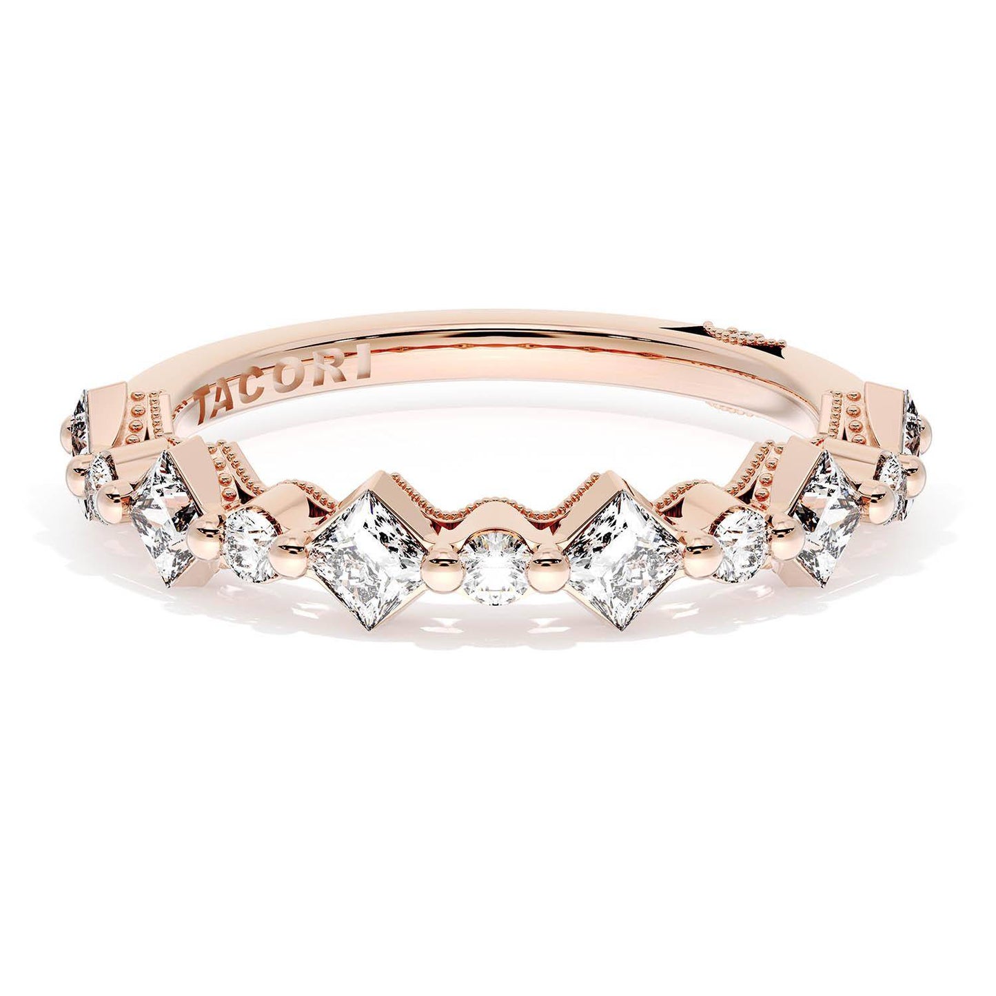 Carré and Round Diamond Wedding Band, 4.00mm