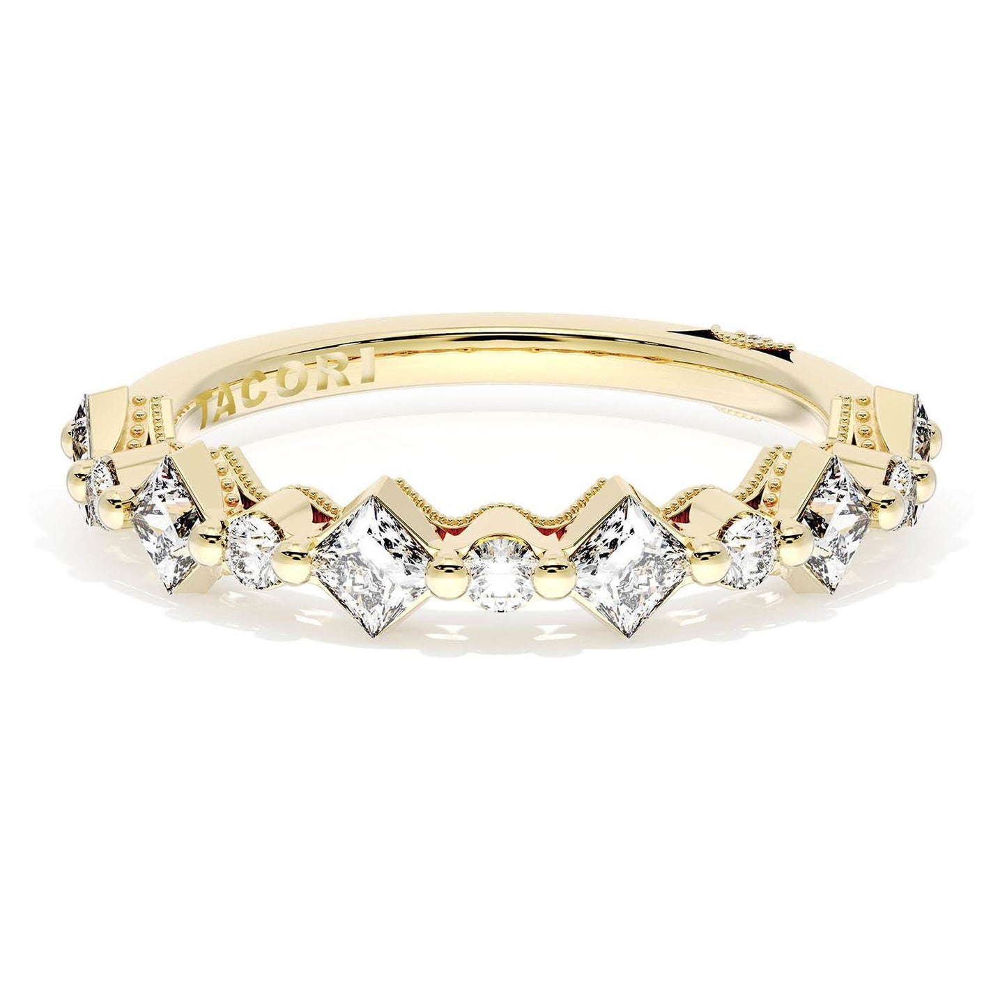 Carré and Round Diamond Wedding Band, 4.00mm