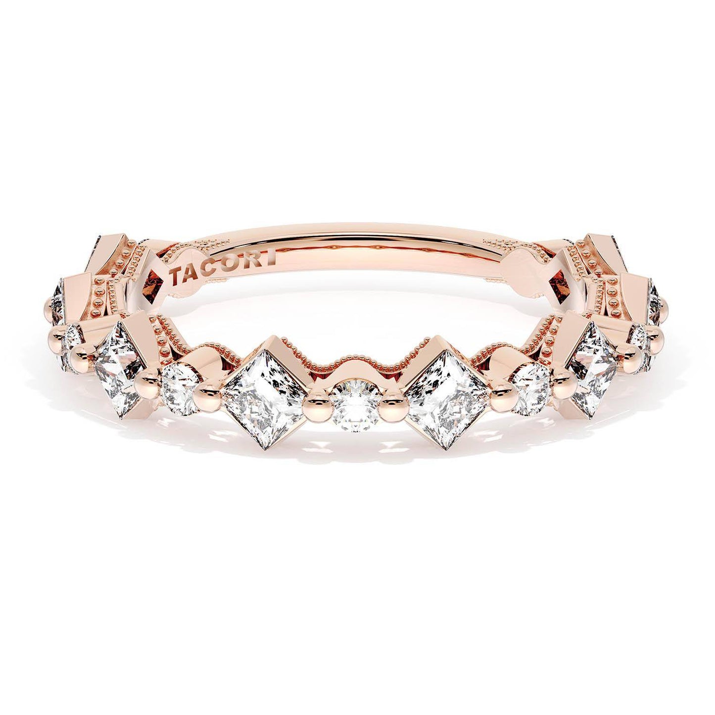 Carré and Round Diamond Wedding Band, 4.00mm