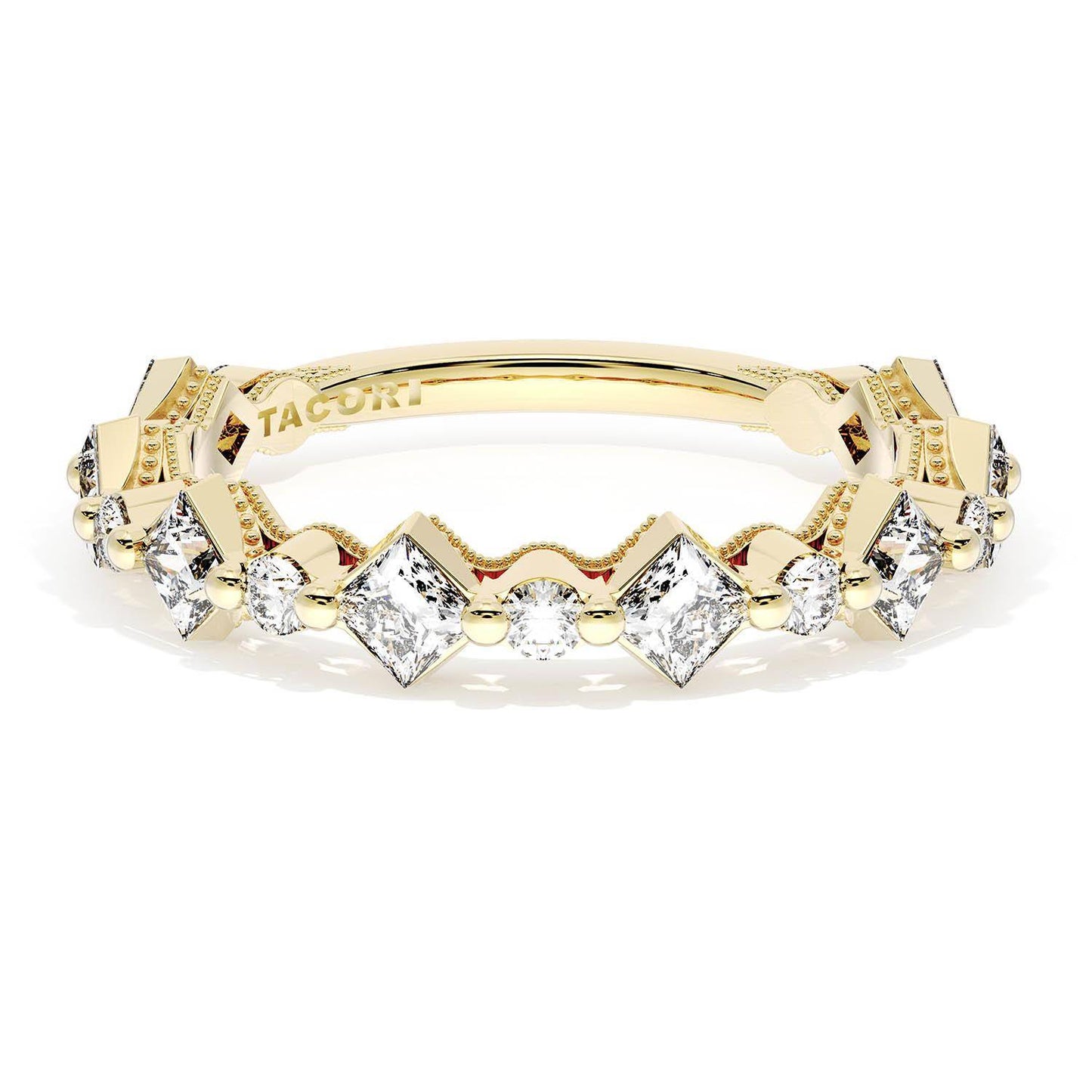Carré and Round Diamond Wedding Band, 4.00mm
