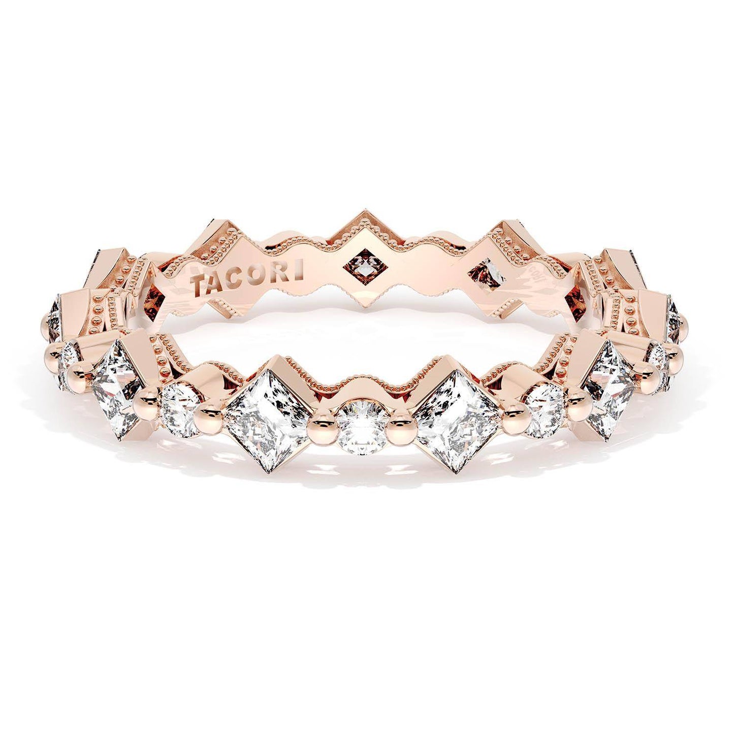 Carré and Round Diamond Wedding Band, 4.00mm