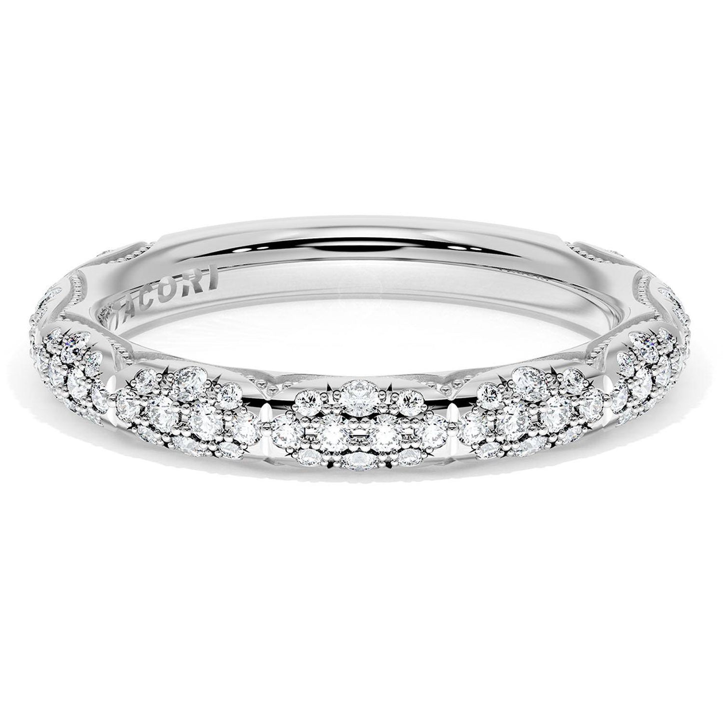 French Pavé Diamond Wedding Band, 3mm