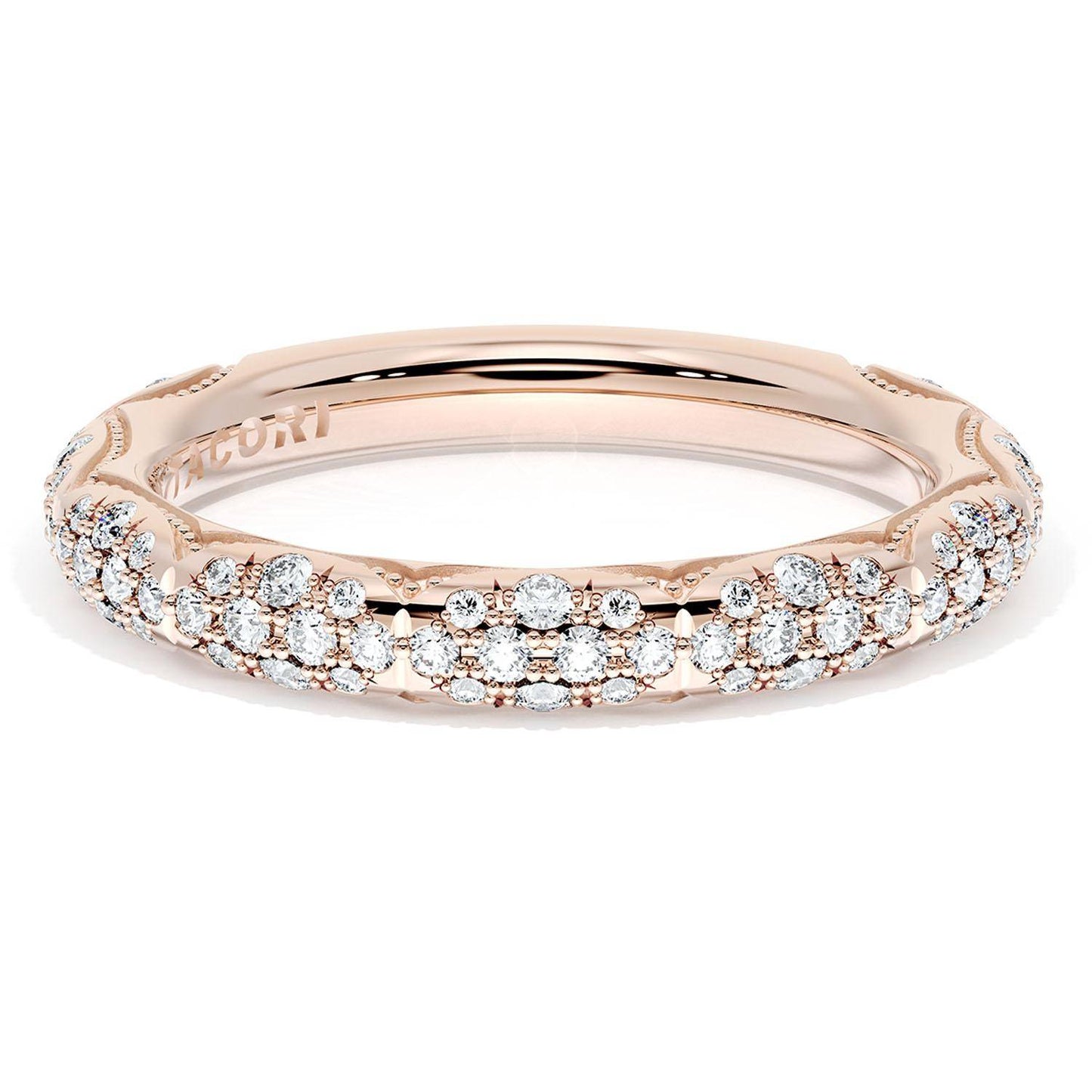 French Pavé Diamond Wedding Band, 3mm