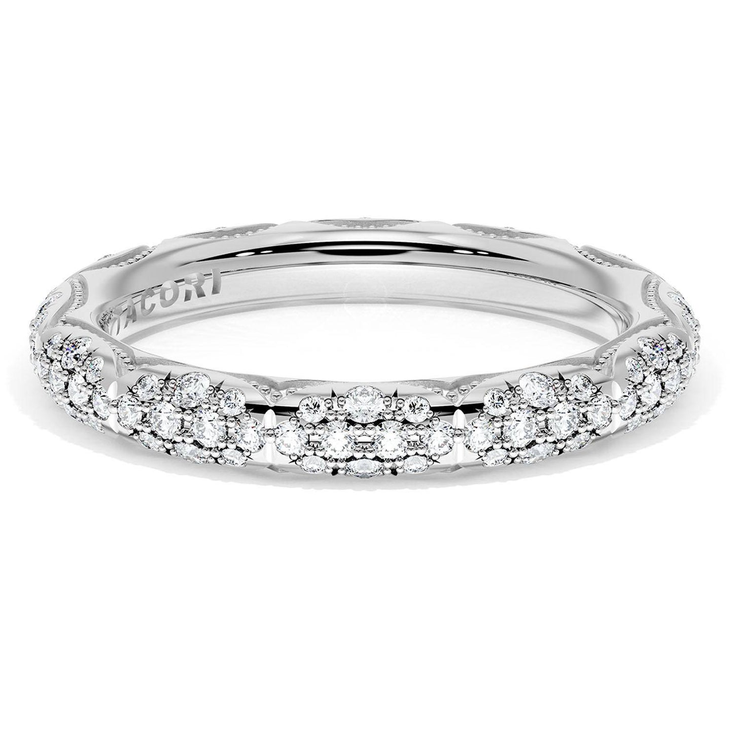 French Pavé Diamond Wedding Band, 3mm