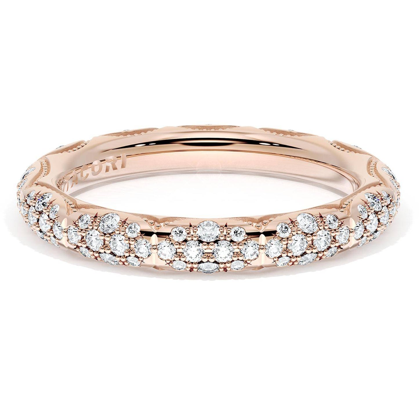 French Pavé Diamond Wedding Band, 3mm