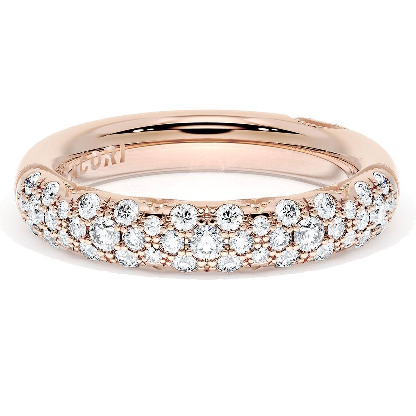 French Pavé Diamond Wedding Band, 4mm