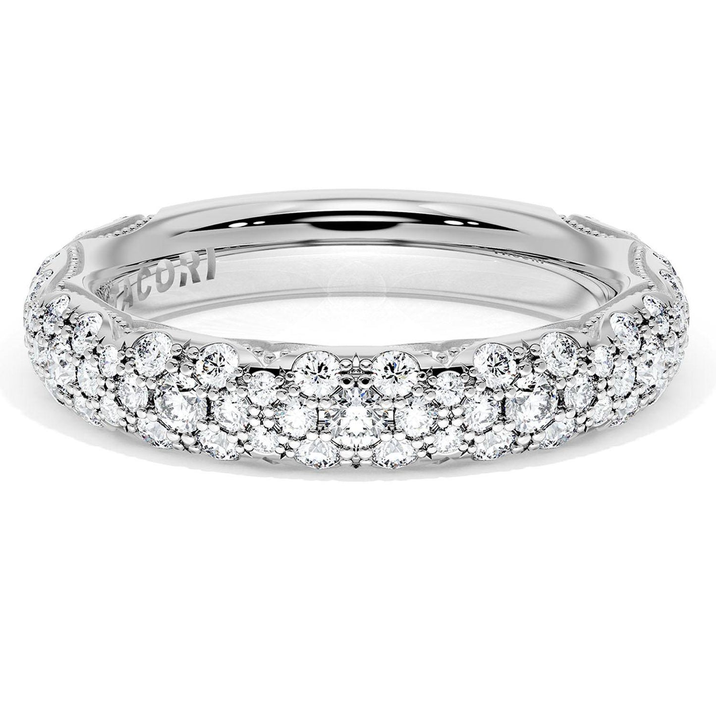 French Pavé Diamond Wedding Band, 4mm