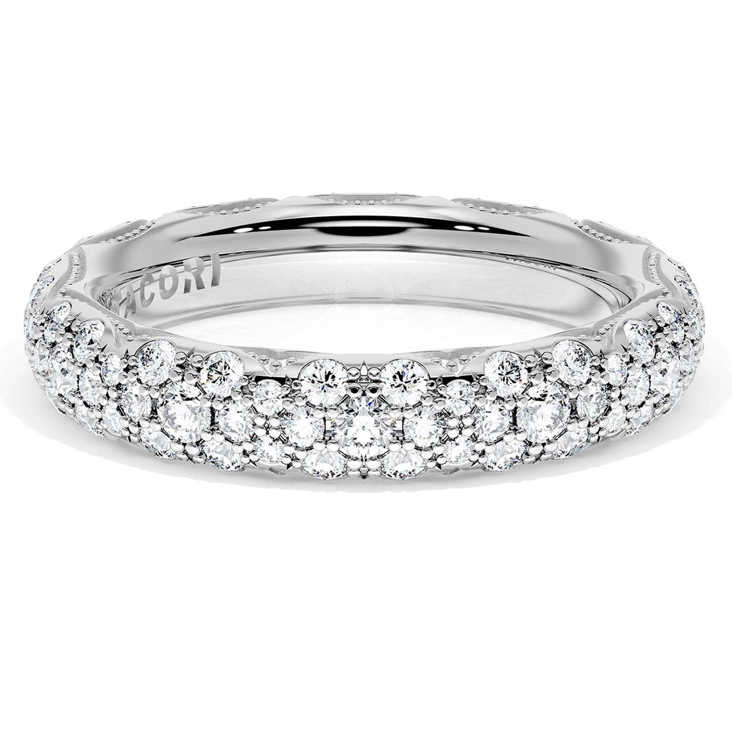 French Pavé Diamond Wedding Band, 4mm