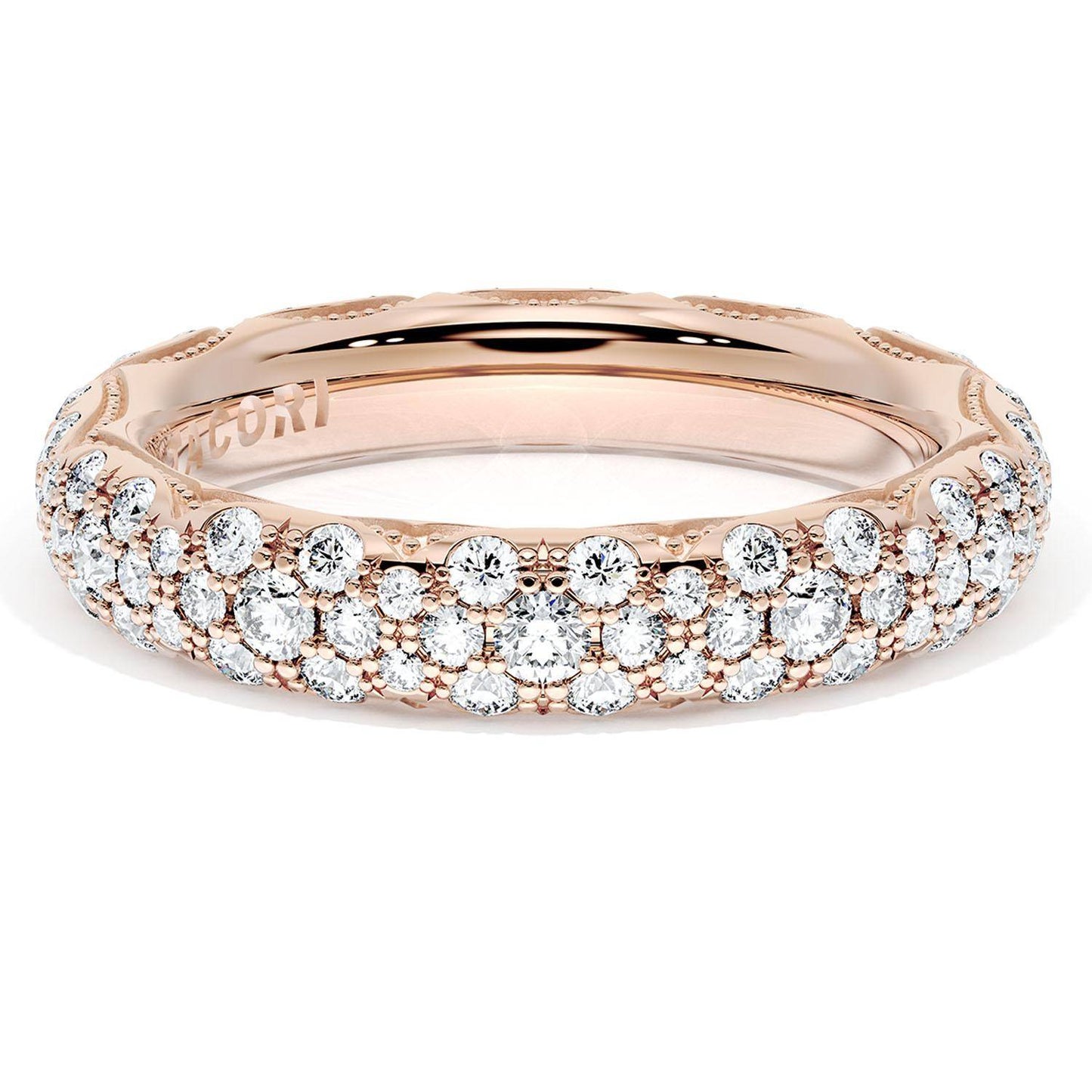 French Pavé Diamond Wedding Band, 4mm