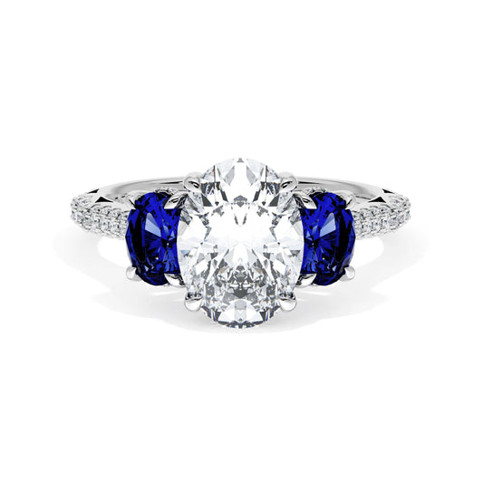 Oval 3-Stone Engagement Ring in Blue Sapphire