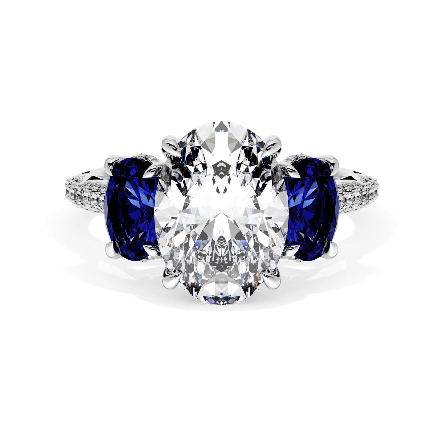 Oval 3-Stone Engagement Ring in Blue Sapphire