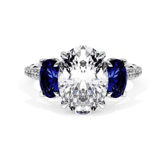 Oval 3-Stone Engagement Ring in Blue Sapphire
