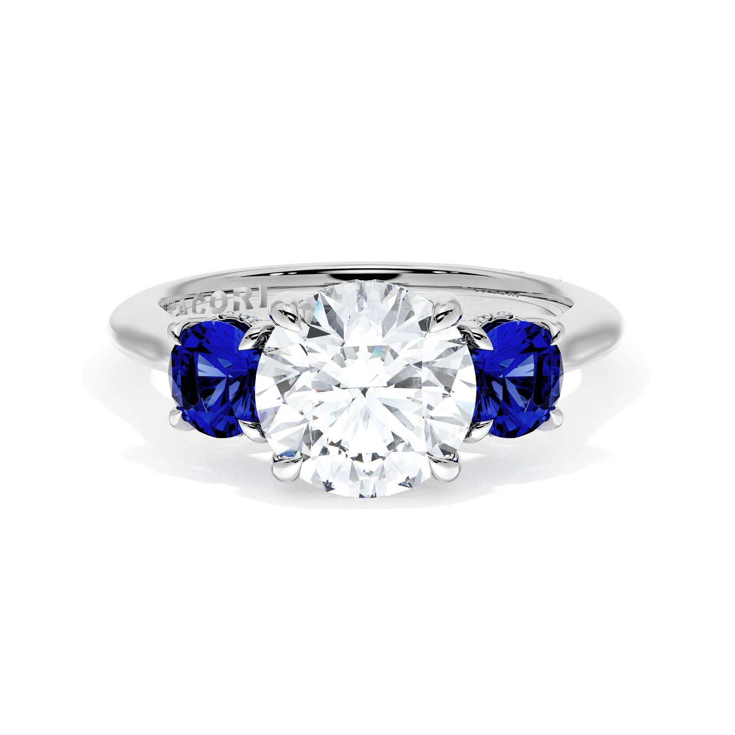 Round 3-Stone Engagement Ring in Blue Sapphire