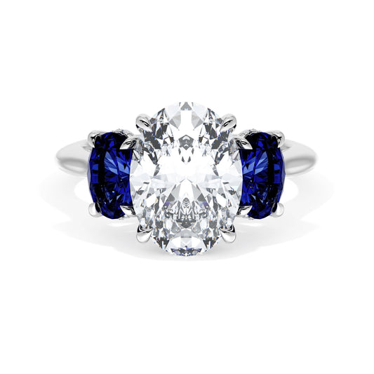 Oval 3-Stone Engagement Ring in Blue Sapphire