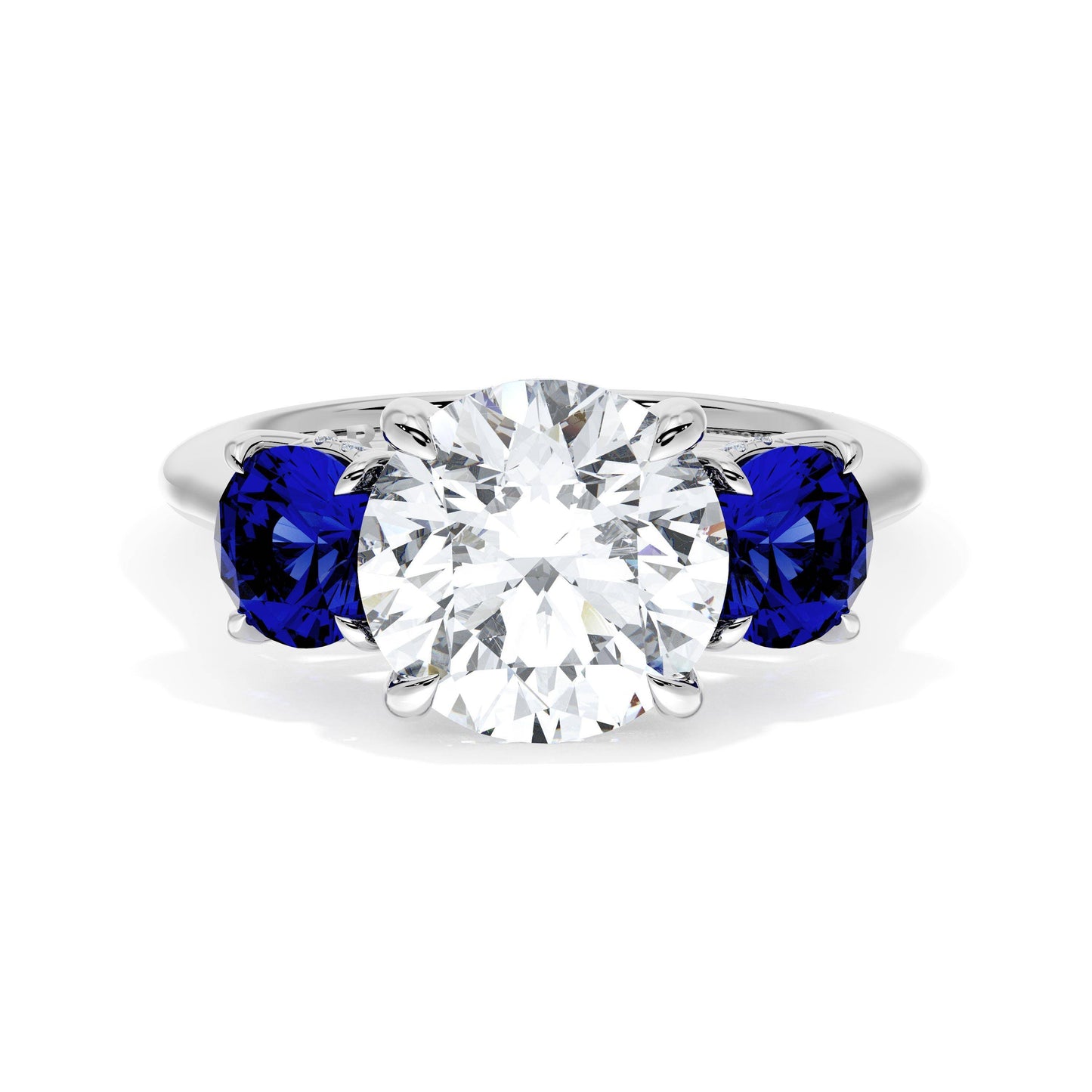 Round 3-Stone Engagement Ring in Blue Sapphire