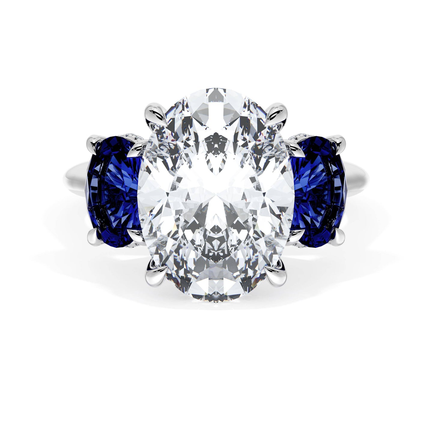Oval 3-Stone Engagement Ring in Blue Sapphire