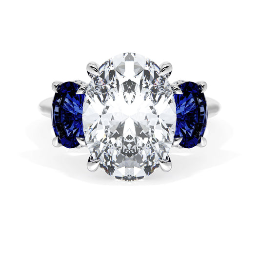 Oval 3-Stone Engagement Ring in Blue Sapphire