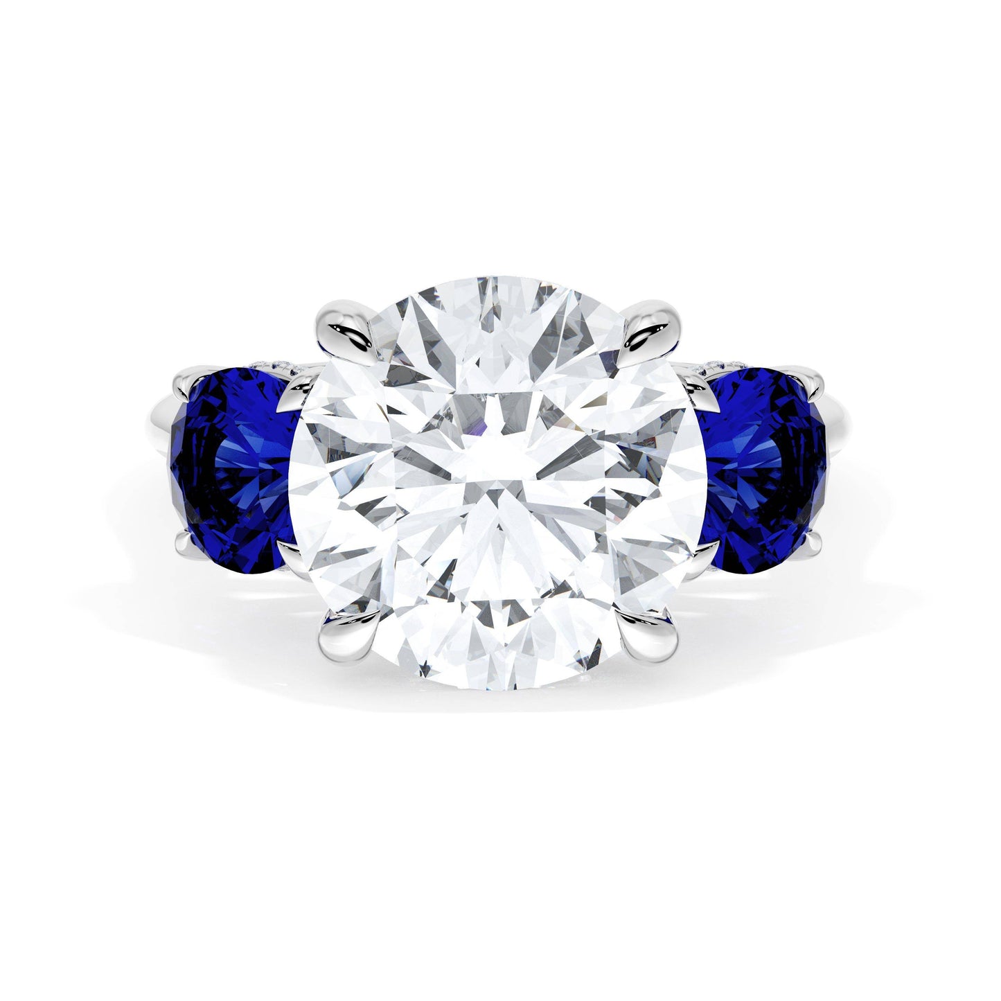 Round 3-Stone Engagement Ring in Blue Sapphire