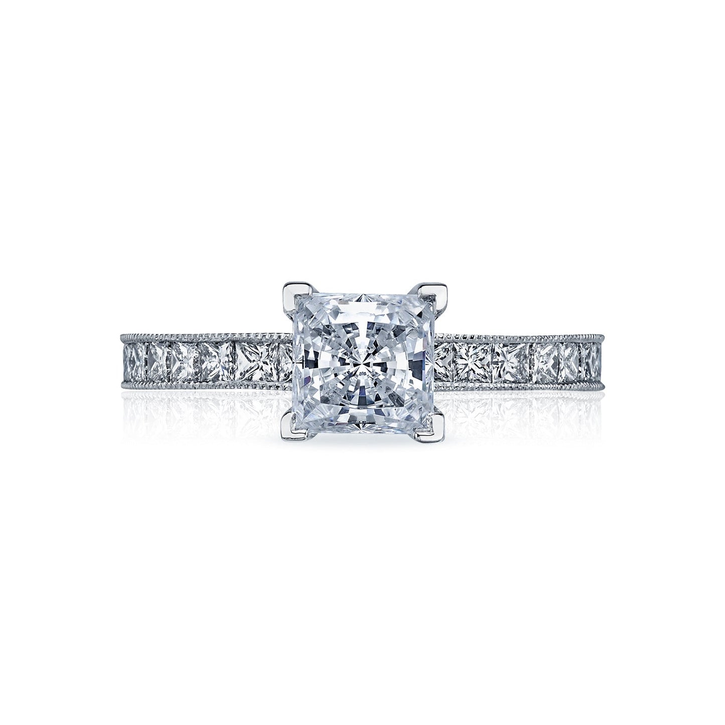 Tacori 18k White Gold Sculpted Crescent Princess Diamond Engagement Ring Setting (0.7 CTW)