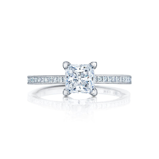 Tacori Platinum Petite Crescent Princess Diamond Engagement Ring Setting (0.28CTW)