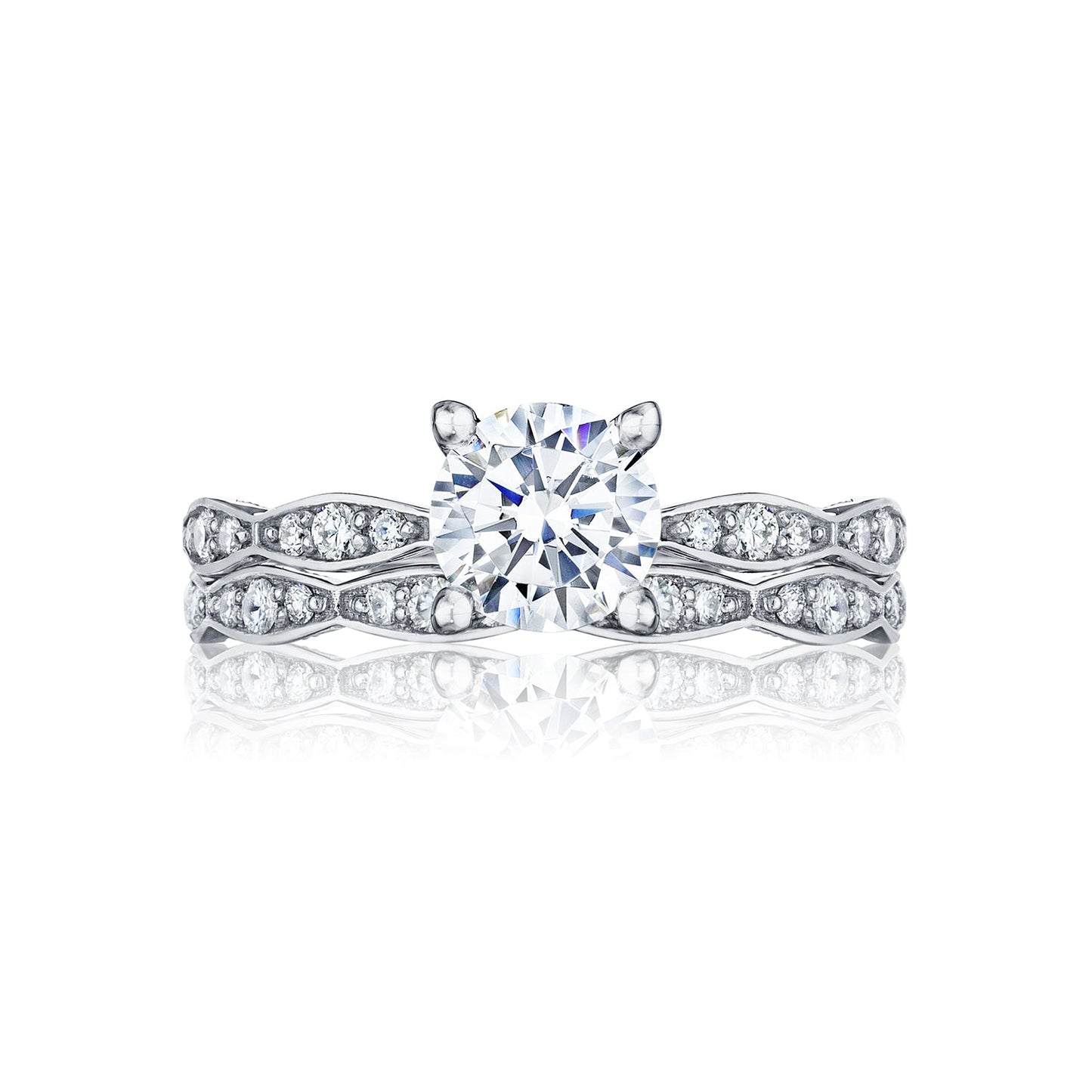 Tacori Platinum Sculpted Crescent Round Diamond Engagement Ring Setting (0.15 CTW)