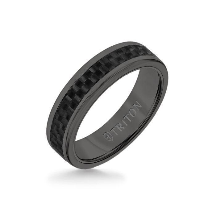 6MM Black Tungsten Carbide Ring - Twill Carbon Fiber Insert with Round Edge