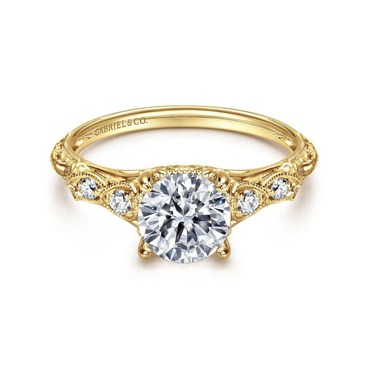 18K Yellow Gold Round Diamond Engagement Ring