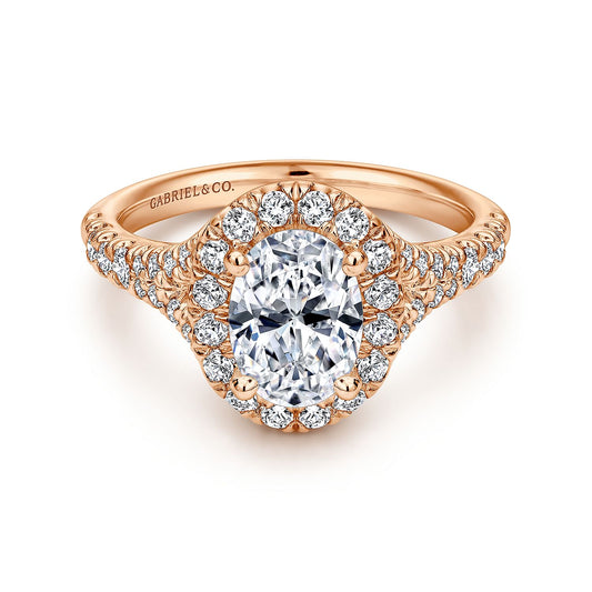 14K Rose Gold Oval Halo Diamond Engagement Ring