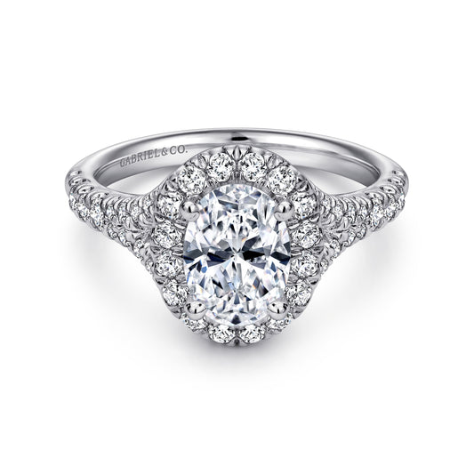 Platinum Oval Halo Diamond Engagement Ring