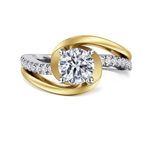 14K White-Yellow Gold Round Diamond Bypass Engagement Ring