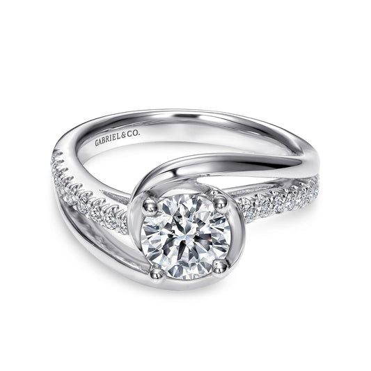 14K White Gold Round Bypass Diamond Engagement Ring