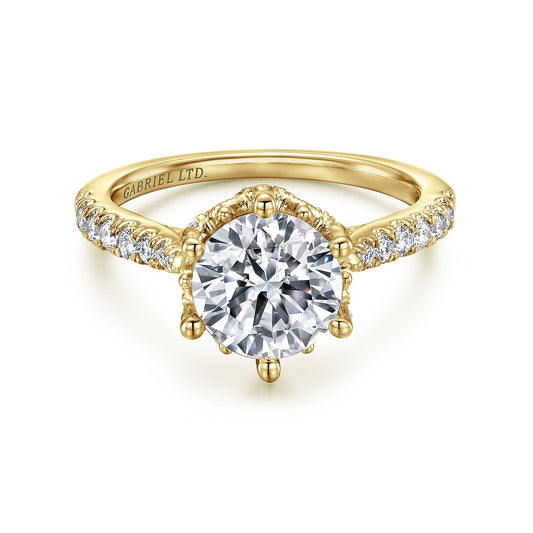 18K Yellow Gold Round Diamond Engagement Ring
